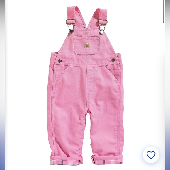 Toddler Carhartt Pink Plaid-Trim Cotton flannel lined Overalls - Picture 9 of 9
